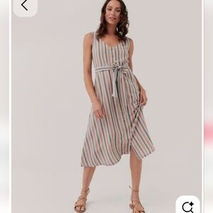 Pact Organic Cotton And Hemp Striped Midi Sleeveless Dress Size Medium
